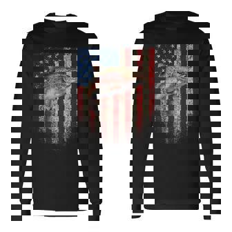 Art On Back American Usa Flag Trout Fish Fishing Long Sleeve T-Shirt | Mazezy