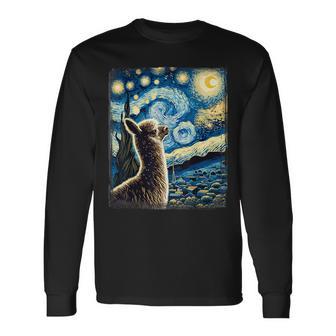 Artistic Alpaca Van Gogh Style Starry Night Alpaca Long Sleeve T-Shirt - Thegiftio UK
