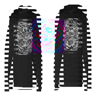 Astronaut Cat Flying Through A Neon Galaxy Long Sleeve T-Shirt | Mazezy