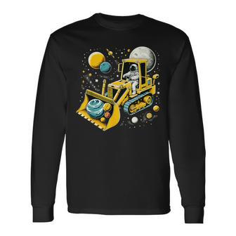 Astronaut Excavator In Space Planet Long Sleeve T-Shirt - Thegiftio UK
