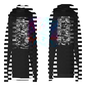 Astronaut Playing Flute Music Science Space Graphic Tee Men Long Sleeve T-Shirt | Mazezy