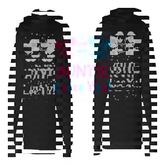 Auntie Gender Reveal Elephant Pink Blue Matching Family Aunt Long Sleeve T-Shirt - Thegiftio