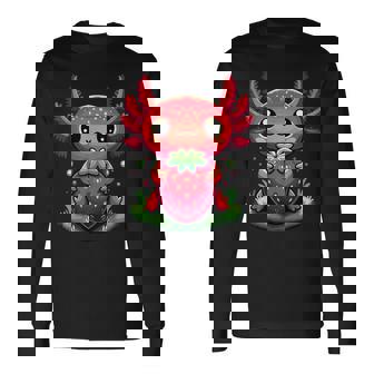 Axolotls Cute Strawberry Summer Fruit Lover Kawaii Axolotl Long Sleeve T-Shirt - Monsterry