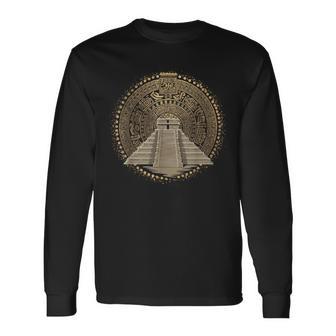 Aztec Calendar Mayan Indigenous Mexican Aztec Jaguar Long Sleeve T-Shirt - Thegiftio UK