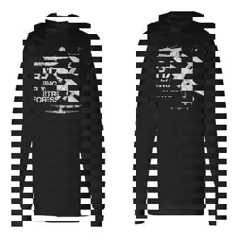 B-17 Flying Fortress Ww2 Heavy Bomber Aircraft Blueprint Long Sleeve T-Shirt | Mazezy