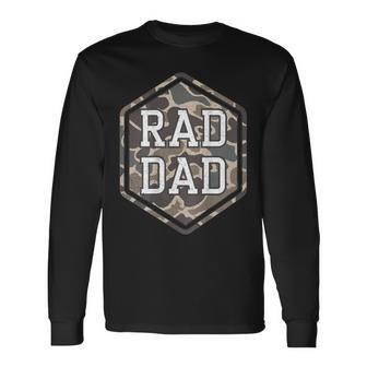 On Back Camo Rad Dad Retro Camouflage Daddy Hunting Dad Long Sleeve T-Shirt | Mazezy