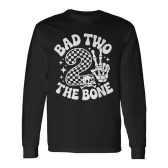 Bad Two The Bone 2Nd Birthday Skeleton Vintage Toddler Biker Long Sleeve T-Shirt - Thegiftio UK