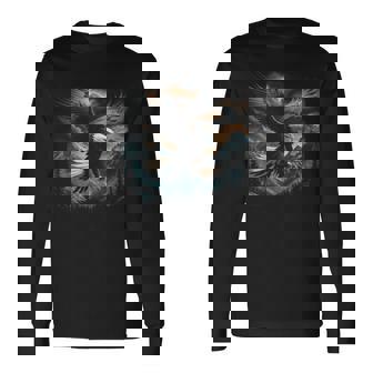 Bald Eagle Flying Across Mountains Forest American Long Sleeve T-Shirt | Seseable FR