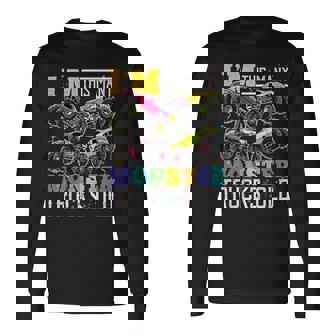 Bambino Per 4° Compleanno Concritta In Inglese I'm This Many Monster Trucks Maglietta a maniche lunghe - Novitaregali