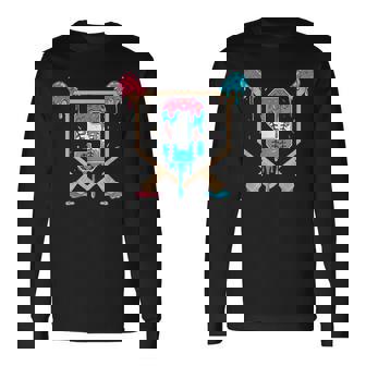 Baseball 9 Year Old Ice Cream Drip 9Th Birthday Boys Player Long Sleeve T-Shirt | Seseable CA