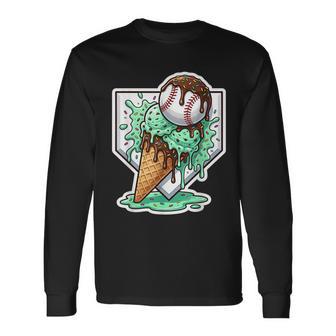Baseball Boys Ice Cream Drip Baseball Boys Youth Mint Choco Long Sleeve T-Shirt - Thegiftio UK