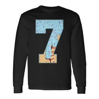 Baseball Drip 7 Year Old Ice Cream Drip Boys 7Th Birthday Long Sleeve T-Shirt - Thegiftio UK