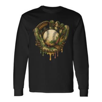 Baseball Drip Camo Baseball Glove Boys Sports Cool Game Day Long Sleeve T-Shirt - Thegiftio UK