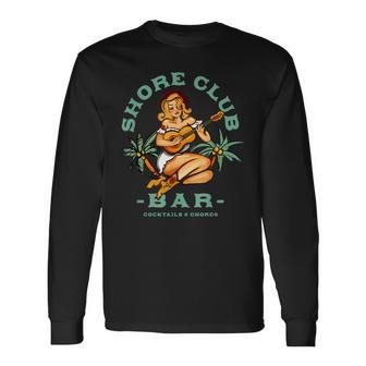 Beachy Summer Tiki Cocktail Bar Music Beach Vacation Long Sleeve T-Shirt - Thegiftio