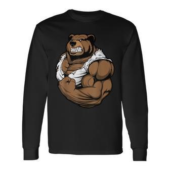 Bear Bodybuilder Muscular Body Gym Fitness Weightlifting Long Sleeve T-Shirt - Thegiftio UK