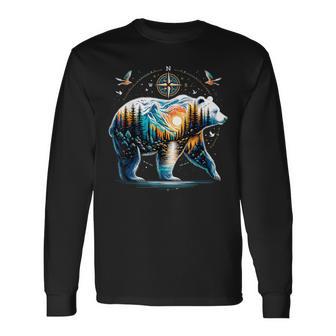 Bear Hiking Grizzly Bear Camping Camper Long Sleeve T-Shirt | Mazezy