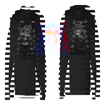 Bear Wearing Sunglasses Wildlife Animal Lover Forest Sunset Long Sleeve T-Shirt | Seseable CA