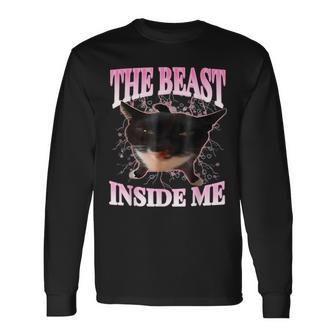 The Beast Inside Me Cat Humor Cute Silly Cat Meme Long Sleeve T-Shirt - Thegiftio UK