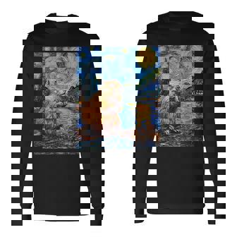 Beaver Van Gogh Style Starry Night Graphic Long Sleeve T-Shirt | Mazezy