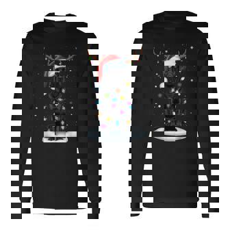 Black Lab Labrador Christmas Dog Reindeer Lights Pajama Xmas Long Sleeve T-Shirt | Mazezy