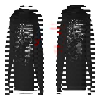 Black Lab Patriotic American Flag Black Labrador Lovers Long Sleeve T-Shirt - Monsterry
