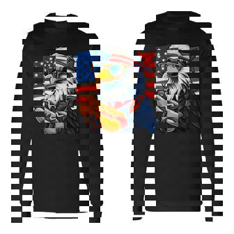 Blad Eagle With American Flag And Hotdog For 4Th Of July Long Sleeve T-Shirt - Thegiftio