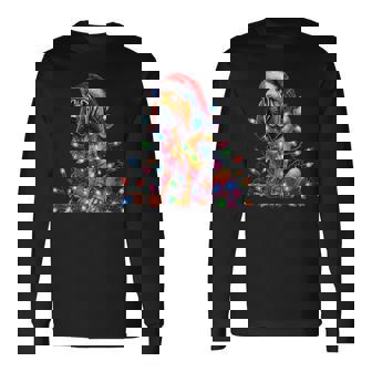 Bloodhound Christmas Lights Santa Hat Dog Lover For Women Long Sleeve T-Shirt - Thegiftio