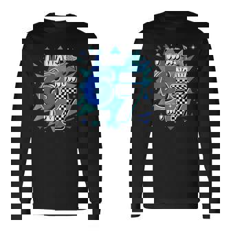 Blue Checkered I Was 6 Now I'm 7 Birthday Boy Bday 6 7 Long Sleeve T-Shirt - Monsterry