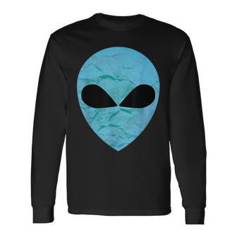 Blue Sci-Fi Ufo Flying Alien Face Cosmic Extraterrestrial Long Sleeve T-Shirt - Thegiftio UK