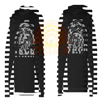 Boho Rainbow Leopard Print Hearts Music Teacher Appreciation Long Sleeve T-Shirt | Mazezy