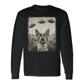 Boston Terrier Dog Ufo Alien Extraterrestrial Selfie Long Sleeve T-Shirt - Thegiftio UK