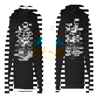 Bowling Pin Dabbing Sunglasses Bowler Player 2 Pins And Ball Long Sleeve T-Shirt - Monsterry