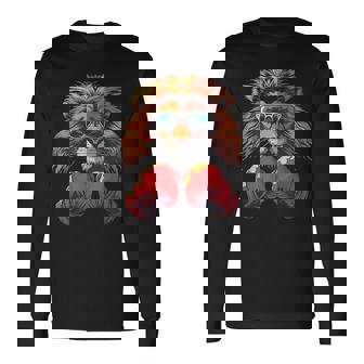 Boxeur De Boxe Avec Motif Portrait De Lion T-shirt à manches longues - Cadeauxyz