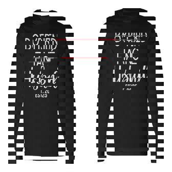 Boyfriend Fiancé Husband Just Married Est 2025 Groom Wedding Long Sleeve T-Shirt - Thegiftio