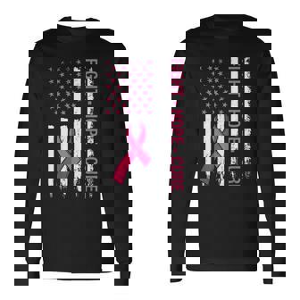 Breast Cancer Awareness Fight Hope Cure Pink Ribbon Us Flag Long Sleeve T-Shirt | Seseable UK