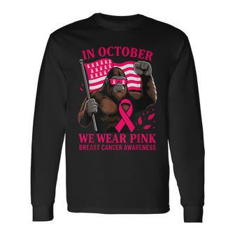 Breast Cancer Bigfoot Halloween In October We Wear Pink Long Sleeve T-Shirt - Thegiftio UK