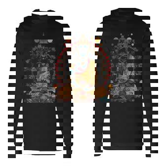 Buddha Vintage Flowers Zen Buddhist Buddhism Yoga Spiritual Long Sleeve T-Shirt | Mazezy