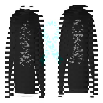 Cáncer De Ovario Mariposas Cintaerde Azulado Camiseta de manga larga - Regaloses