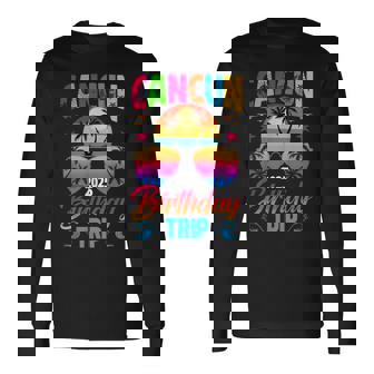 Cancun Birthday Trip 2025 Sunglasses Summer Beach Vacation Long Sleeve T-Shirt | Seseable CA