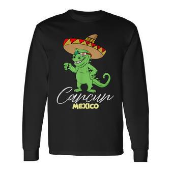 Cancun Mexico Mexican T Rex Dino Cancun Long Sleeve T-Shirt - Thegiftio UK
