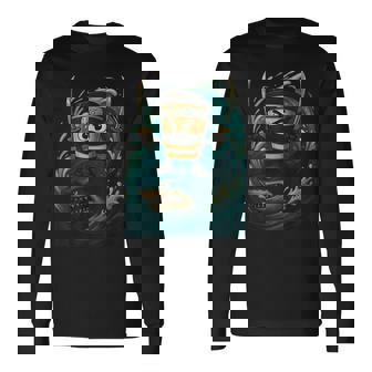 Capuchino Assassinoamurai Montando Tiburón Retro Gran Ola Camiseta de manga larga - Regaloses