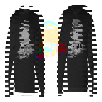 Capybara Riding Train Cute Kawaii Cartoon Rail Adventure 長袖Tシャツ - Kawaiitshirt