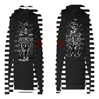 Cat Dia De Los Muertos Black Cat Halloween Grumpy Black Cat Long Sleeve T-Shirt | Mazezy