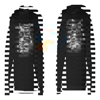 Cat Eating Hot-Dog In Space Kit-Ty Gal-Axy Womens Long Sleeve T-Shirt | Mazezy