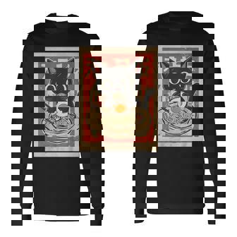 Cat Eating Ramen Noodle Anime Retro Japanese Long Sleeve T-Shirt | Mazezy