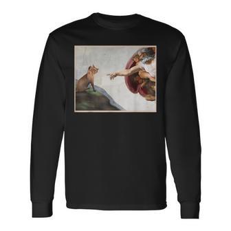 Cat God Creation Of Adam Meme Memes Internet Memes Men Long Sleeve T-Shirt - Monsterry