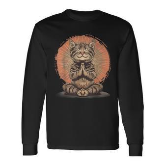 Cat Meditation Zen Buddha Hindu Buddhist Spirituality Long Sleeve T-Shirt - Thegiftio UK