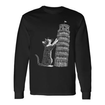 Cat Scratching The Leaning Tower Of Pisa – Italy Kitty Long Sleeve T-Shirt - Thegiftio UK