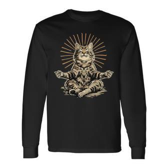 Cat Zen Buddha Buddhist Yoga Spiritual Hindu Meditation Long Sleeve T-Shirt - Thegiftio UK