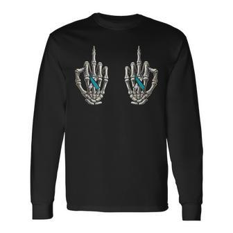 Cervical Cancer Awareness Skeleton Teal And White Ribbon Long Sleeve T-Shirt - Thegiftio UK